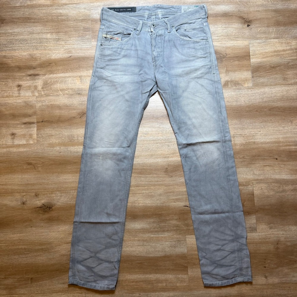Diesel Belther Jeans Mens 28x32 Gray Regular Slim Tapered Linen Blend 0818V